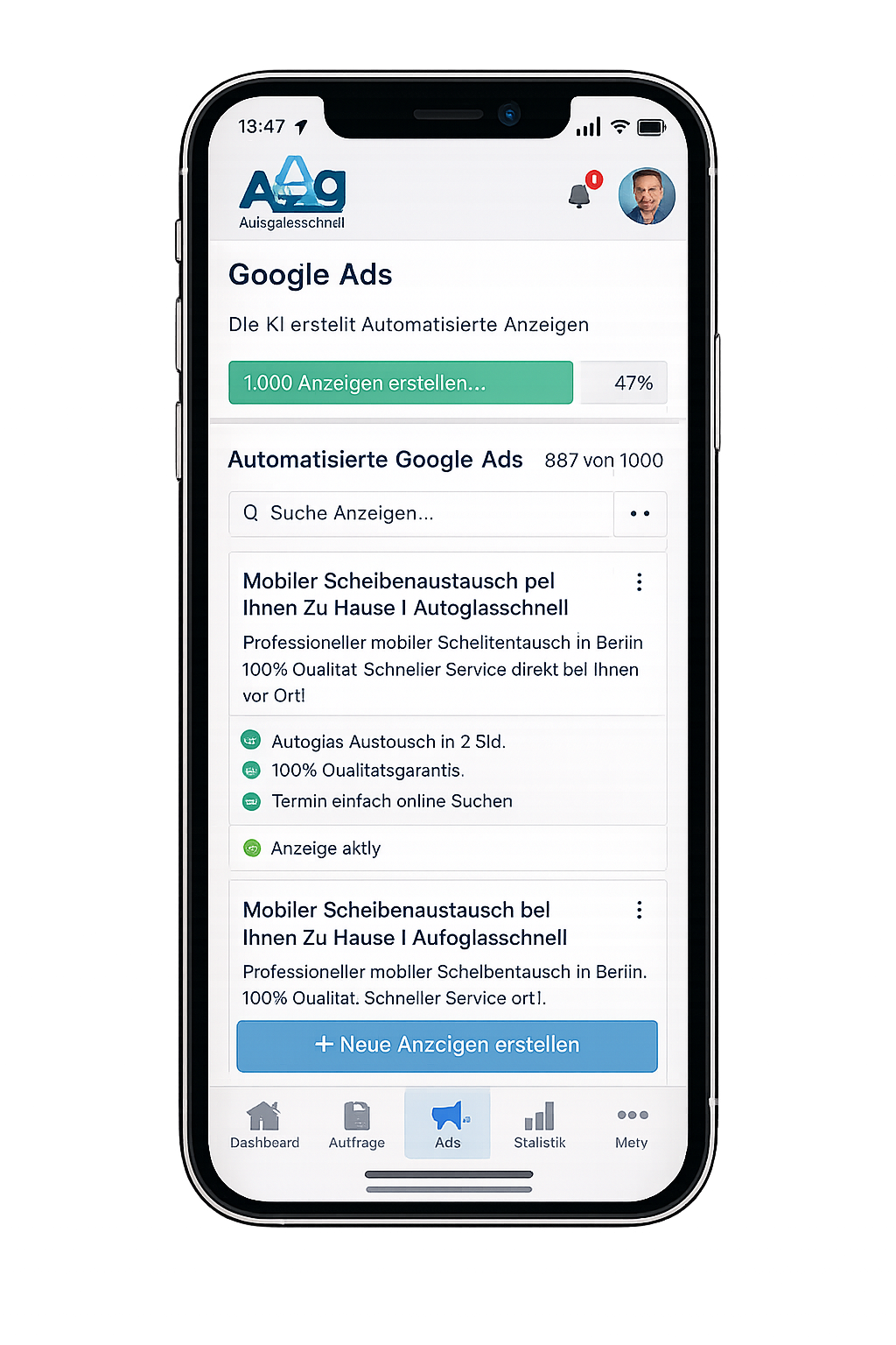 Autoglaswechsel — мобильная заявка