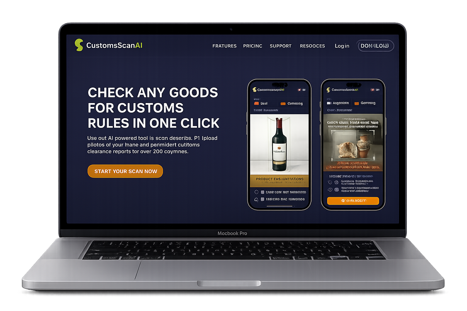 CustomsScanAI — лендинг на ноутбуке