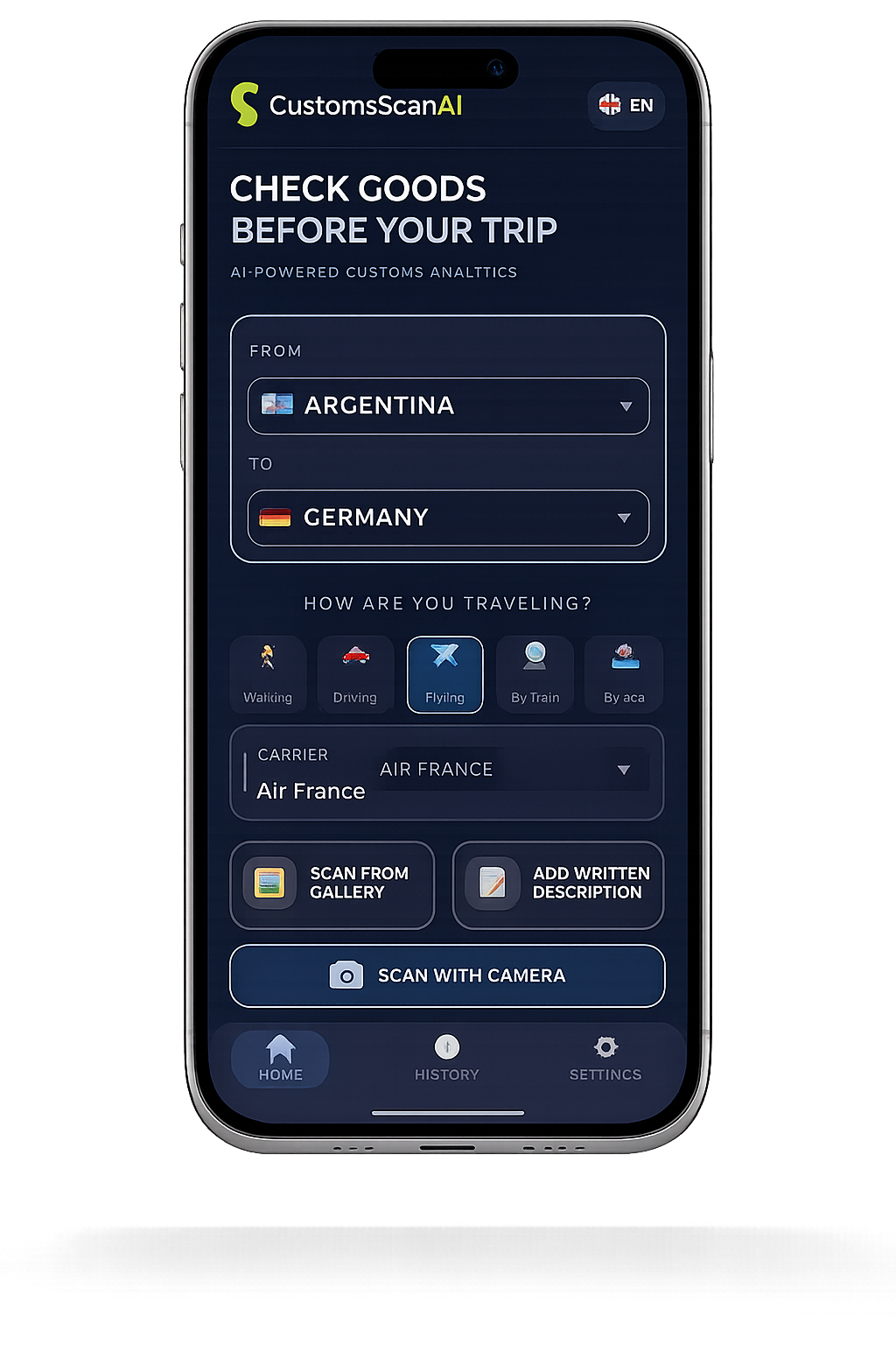 CustomsScanAI — главный экран