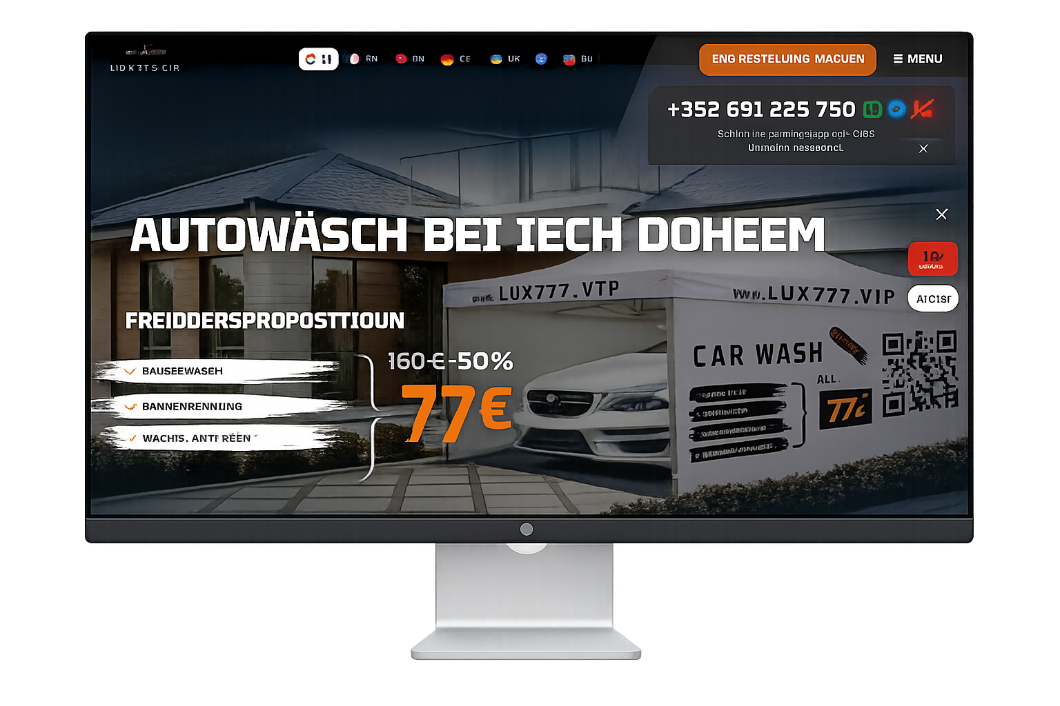 Lux777.vip — лендинг на ноутбуке